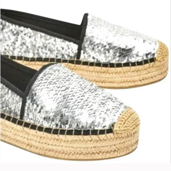 ZARA Silver Sequin Espadrilles Size 39 Gently Loved - Picture 2 of 8